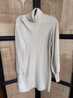 Wilfred Cream Ribbed Turtleneck Sweater Dress